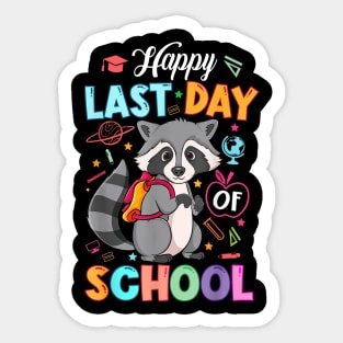 Happy Last Day of School Kid Teacher Cute raccoon Graduation Sticker